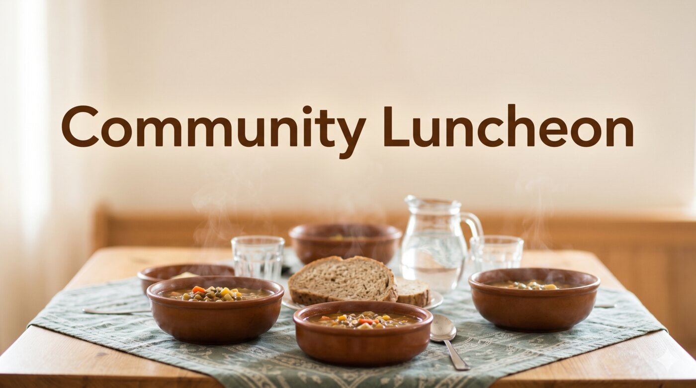 Bowls of hot soup and bread at the Community Luncheon
